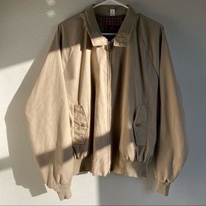 Vintage bomber jacket khaki tan zip 80s 90s